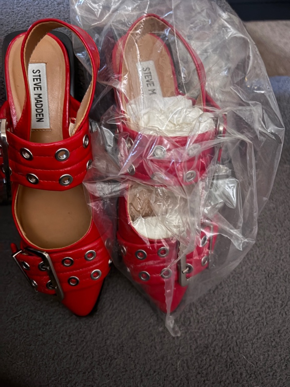 Steve Madden Red Pointed-Toe Grommet Slingback Mules